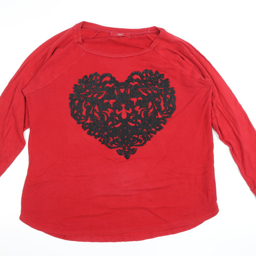 Next Women's Red Cotton Long Sleeve Heart T-Shirt Size 16