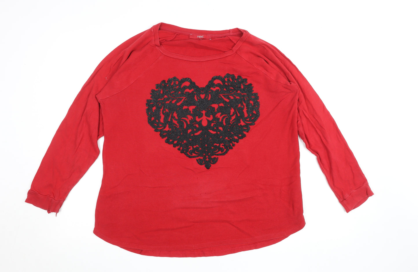 Next Women's Red Cotton Long Sleeve Heart T-Shirt Size 16