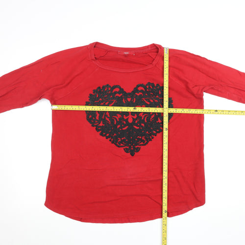 Next Women's Red Cotton Long Sleeve Heart T-Shirt Size 16