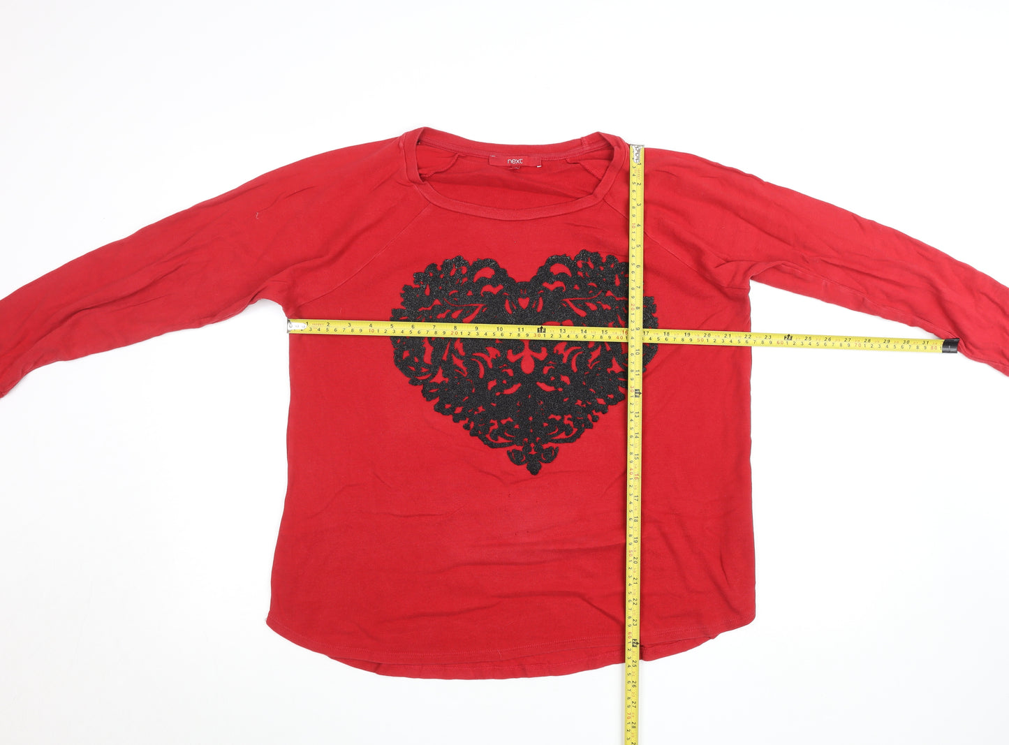 Next Women's Red Cotton Long Sleeve Heart T-Shirt Size 16