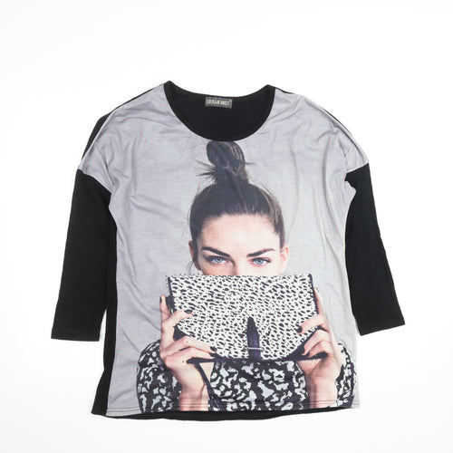 Urban Mist Women's Black Graphic 3/4 Sleeve Jersey T-Shirt Size M