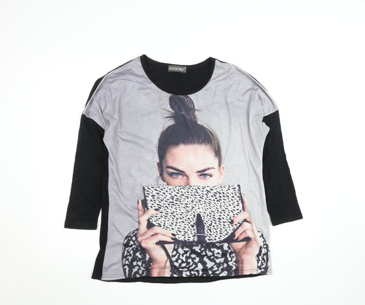 Urban Mist Women's Black Graphic 3/4 Sleeve Jersey T-Shirt Size M