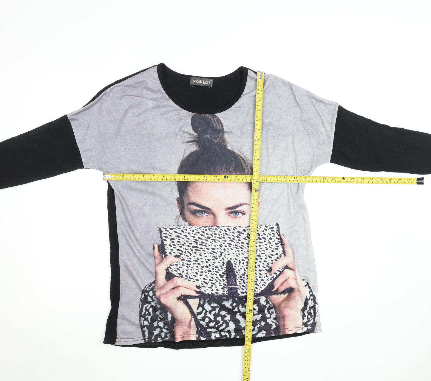 Urban Mist Women's Black Graphic 3/4 Sleeve Jersey T-Shirt Size M