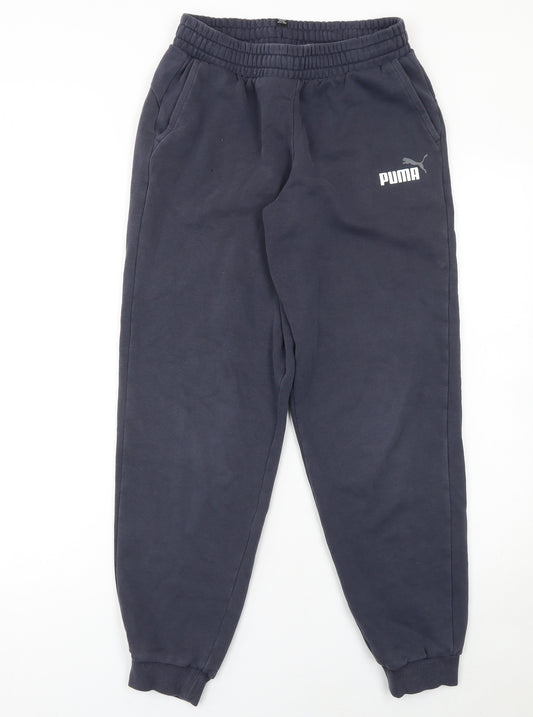 Puma Boys Blue Jogger Sweatpants 15-16 Years Elastic Waist Fleece Trousers