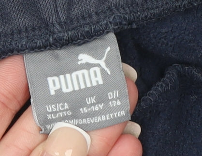 Puma Boys Blue Jogger Sweatpants 15-16 Years Elastic Waist Fleece Trousers