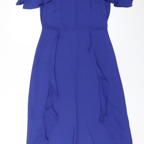 Oasis Women Blue Fit & Flare Ruffle Knee Length Dress Size 8