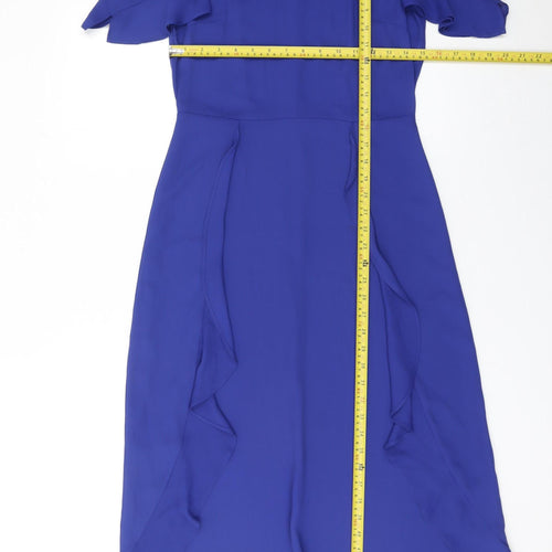 Oasis Women Blue Fit & Flare Ruffle Knee Length Dress Size 8