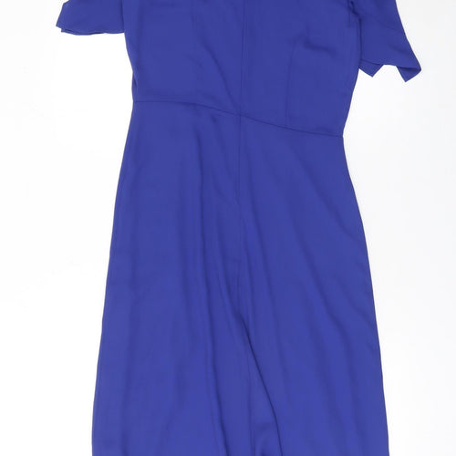 Oasis Women Blue Fit & Flare Ruffle Knee Length Dress Size 8