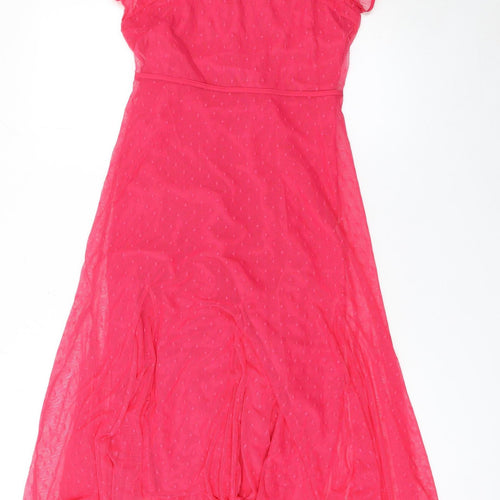Oasis Women Pink Fit & Flare Midi Dress Size 8 Short Sleeve
