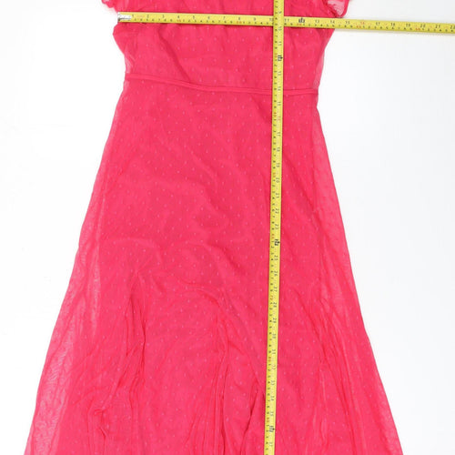Oasis Women Pink Fit & Flare Midi Dress Size 8 Short Sleeve