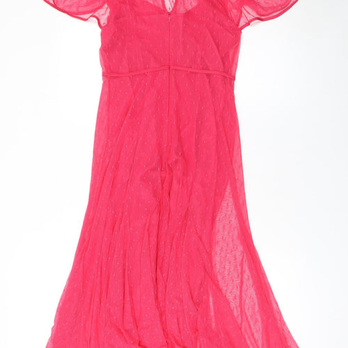 Oasis Women Pink Fit & Flare Midi Dress Size 8 Short Sleeve