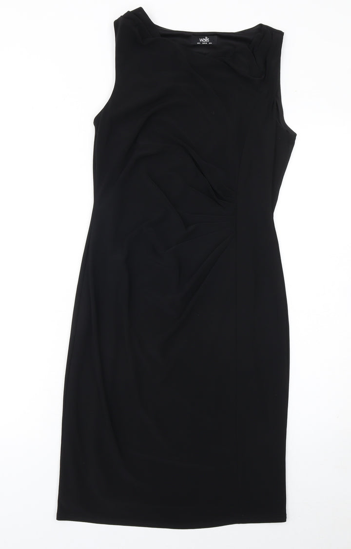 Wallis Women's Black Size 8 Sleeveless Sheath Knee Length Dress