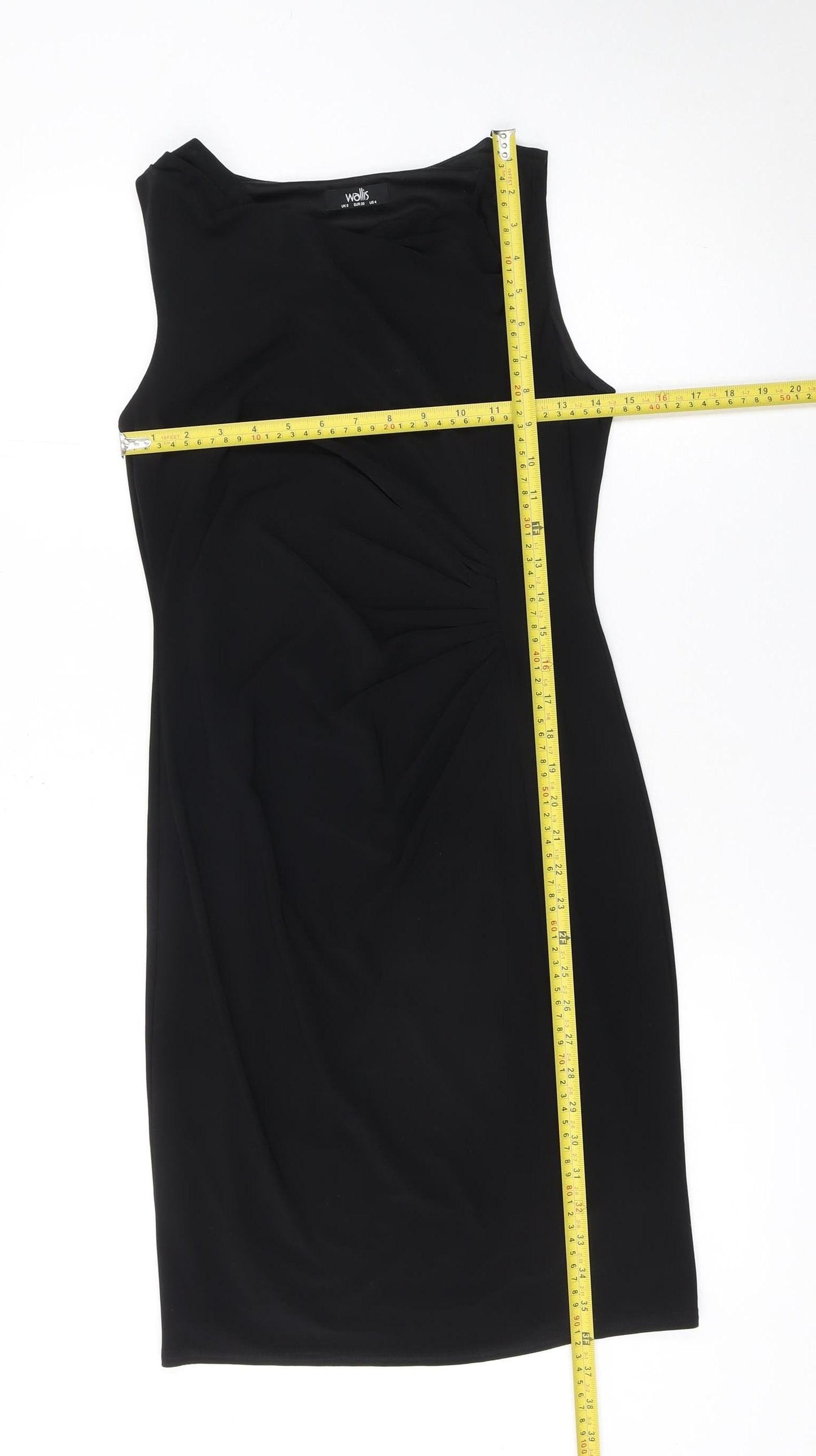 Wallis Women's Black Size 8 Sleeveless Sheath Knee Length Dress