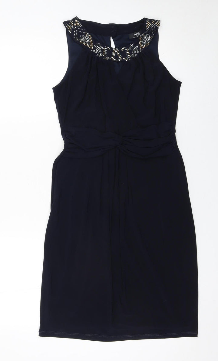 Wallis Women's Black Beaded Sheath Party Dress Size 8