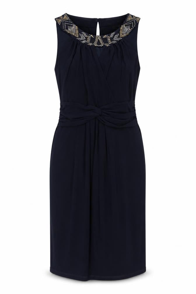 Front view of Wallis Women's Black Beaded Sheath Party Dress, size 8