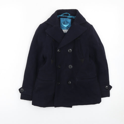 Next Boys Blue Wool Blend Double-Breasted Pea Coat 5 Years