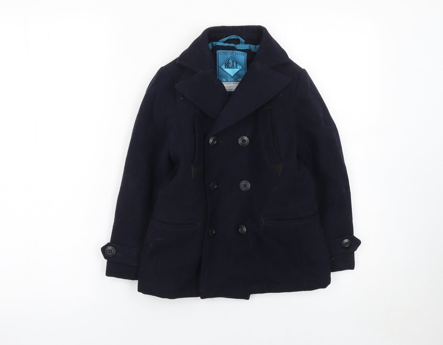 Next Boys Blue Wool Blend Double-Breasted Pea Coat 5 Years