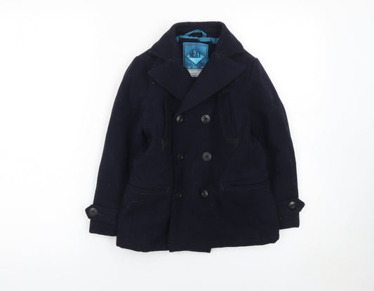 Next Boys Blue Wool Blend Double-Breasted Pea Coat 5 Years