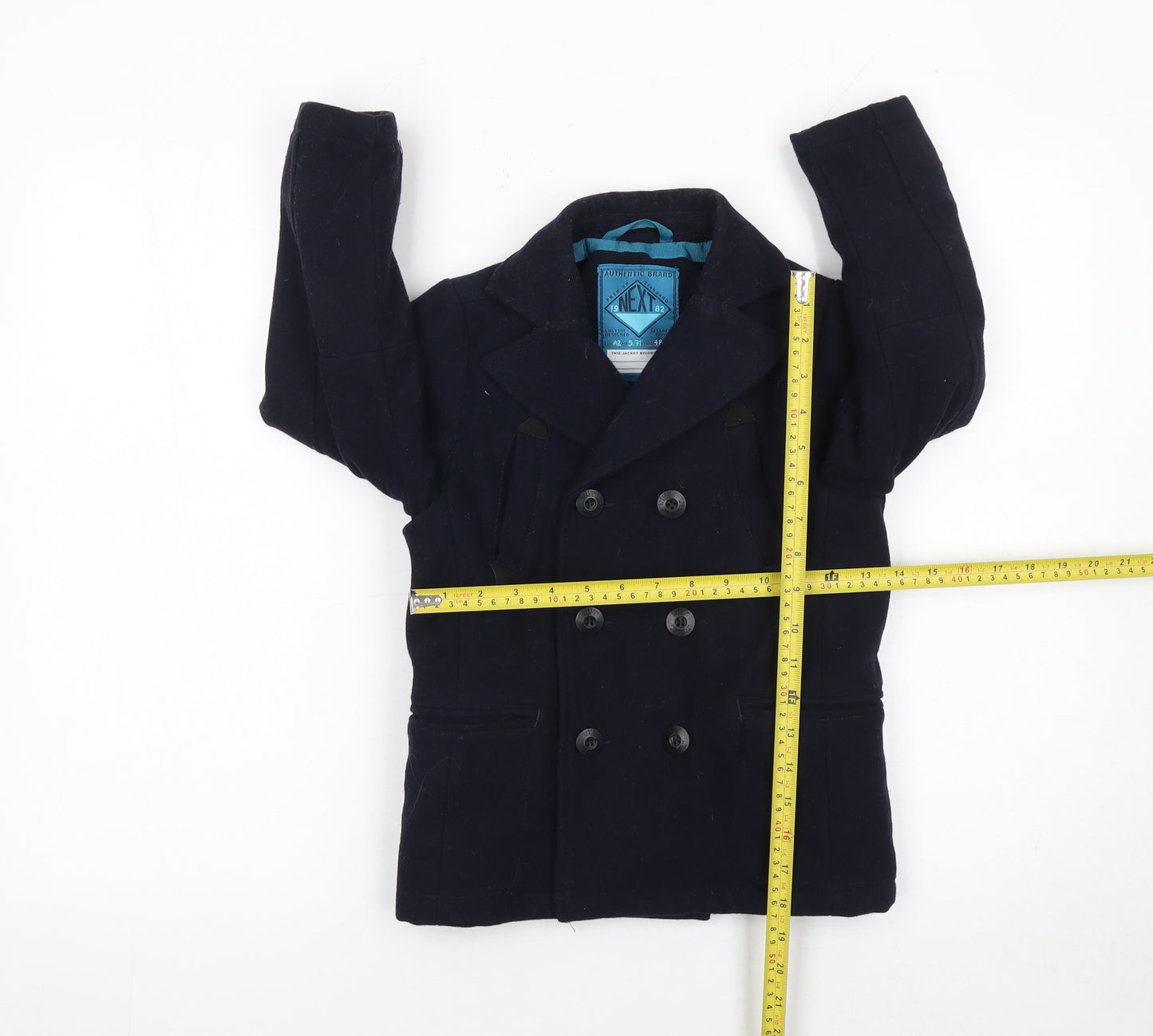Next Boys Blue Wool Blend Double-Breasted Pea Coat 5 Years
