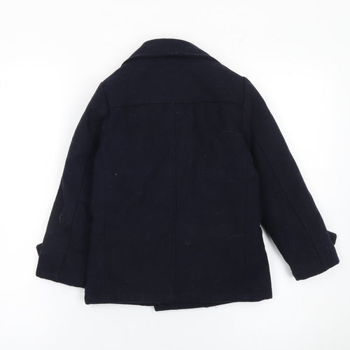 Next Boys Blue Wool Blend Double-Breasted Pea Coat 5 Years