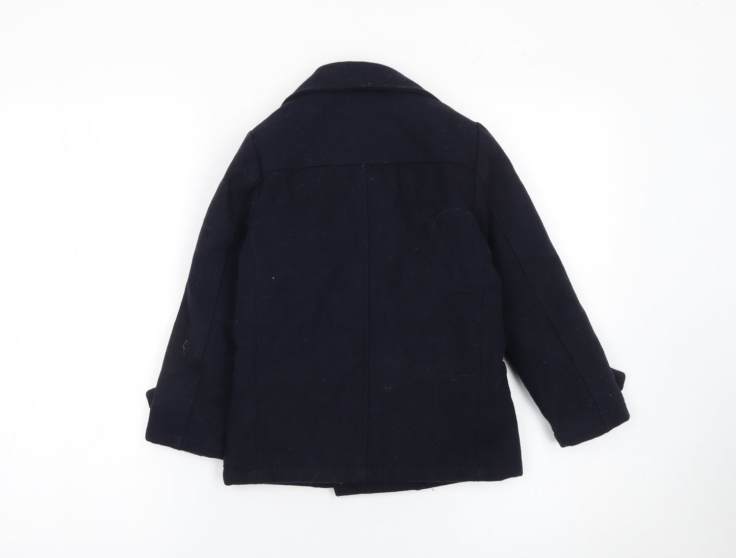 Next Boys Blue Wool Blend Double-Breasted Pea Coat 5 Years