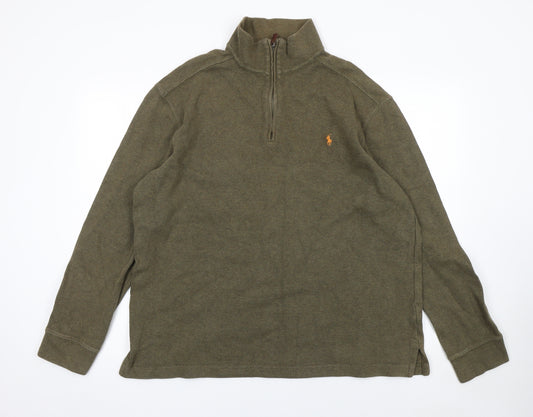 Ralph Lauren Men's Green Cotton 1/2 Zip Jumper Size L