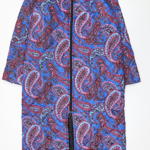 Coopers of Stortford Women Blue Quilted Long Coat L Paisley Zip