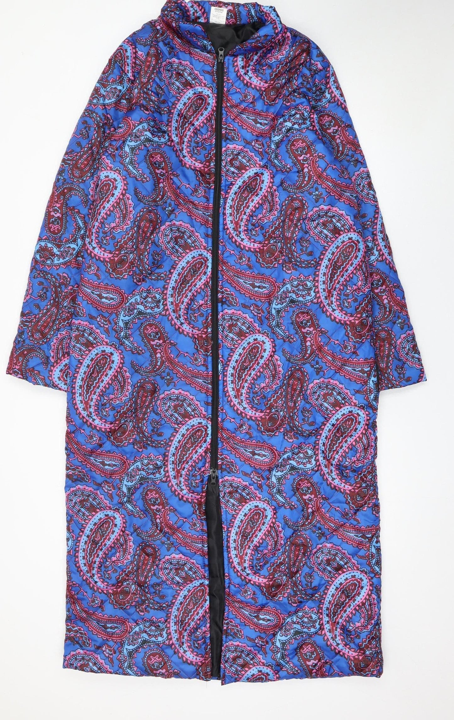 Coopers of Stortford Women Blue Quilted Long Coat L Paisley Zip
