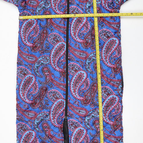 Coopers of Stortford Women Blue Quilted Long Coat L Paisley Zip