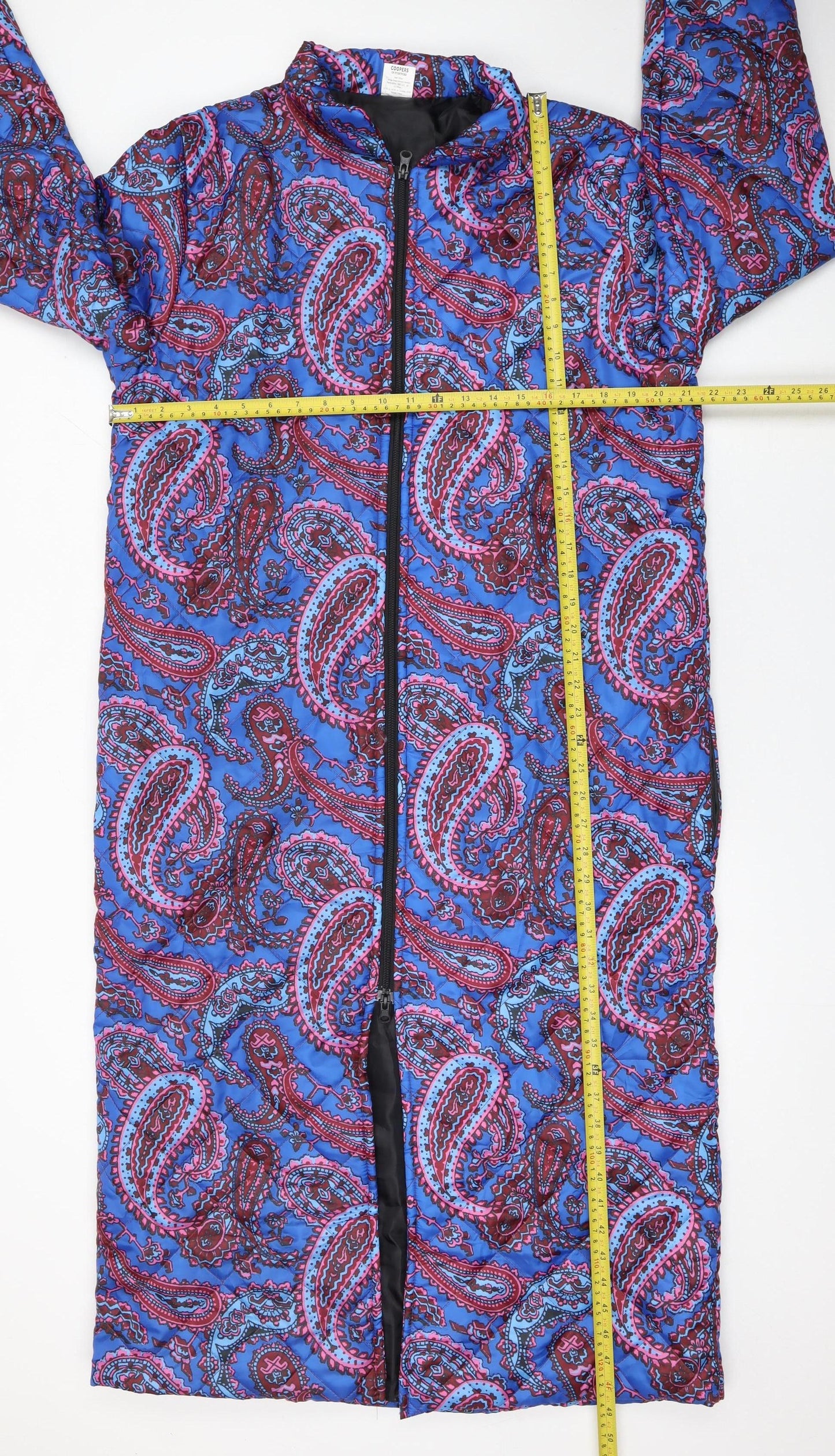 Coopers of Stortford Women Blue Quilted Long Coat L Paisley Zip