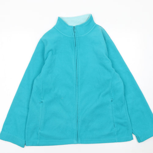 Isle Essentials Womens Blue Fleece Mid-Length Full Zip Jacket Size 14-16