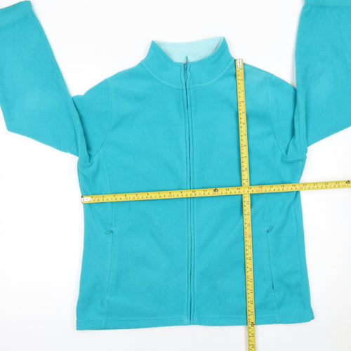 Isle Essentials Womens Blue Fleece Mid-Length Full Zip Jacket Size 14-16