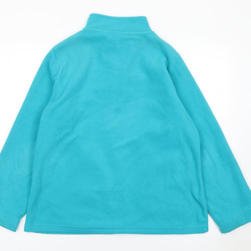 Isle Essentials Womens Blue Fleece Mid-Length Full Zip Jacket Size 14-16