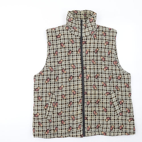 Widon Collection Womens Beige 2XL Patterned Zip Waistcoat Jacket