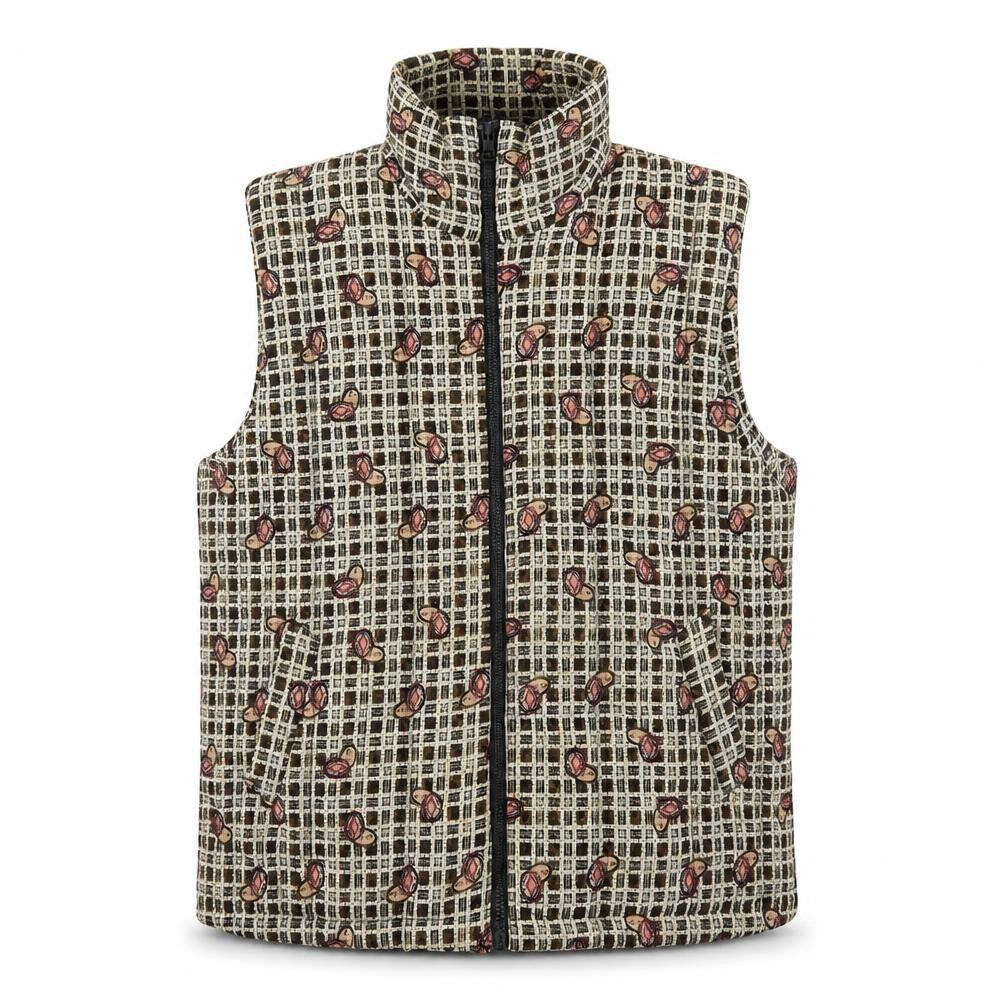 Front view of Widon Collection women’s beige 2xl patterned zip waistcoat jacket