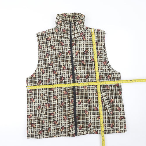 Widon Collection Womens Beige 2XL Patterned Zip Waistcoat Jacket