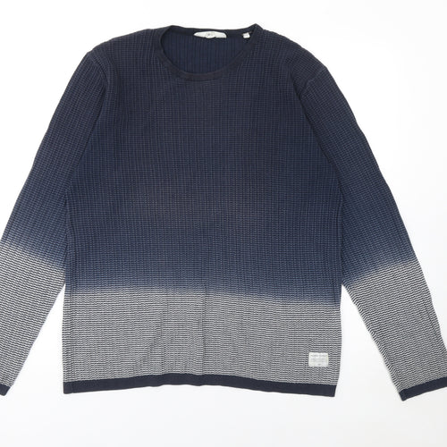 Solid Men's Blue Cotton Waffle-Knit Long Sleeve Jumper L