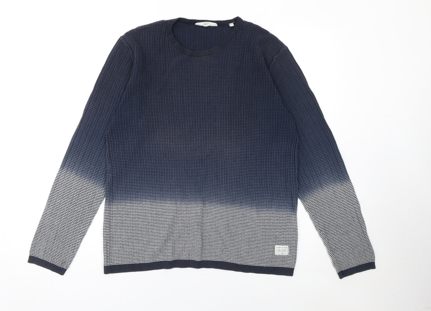 Solid Men's Blue Cotton Waffle-Knit Long Sleeve Jumper L