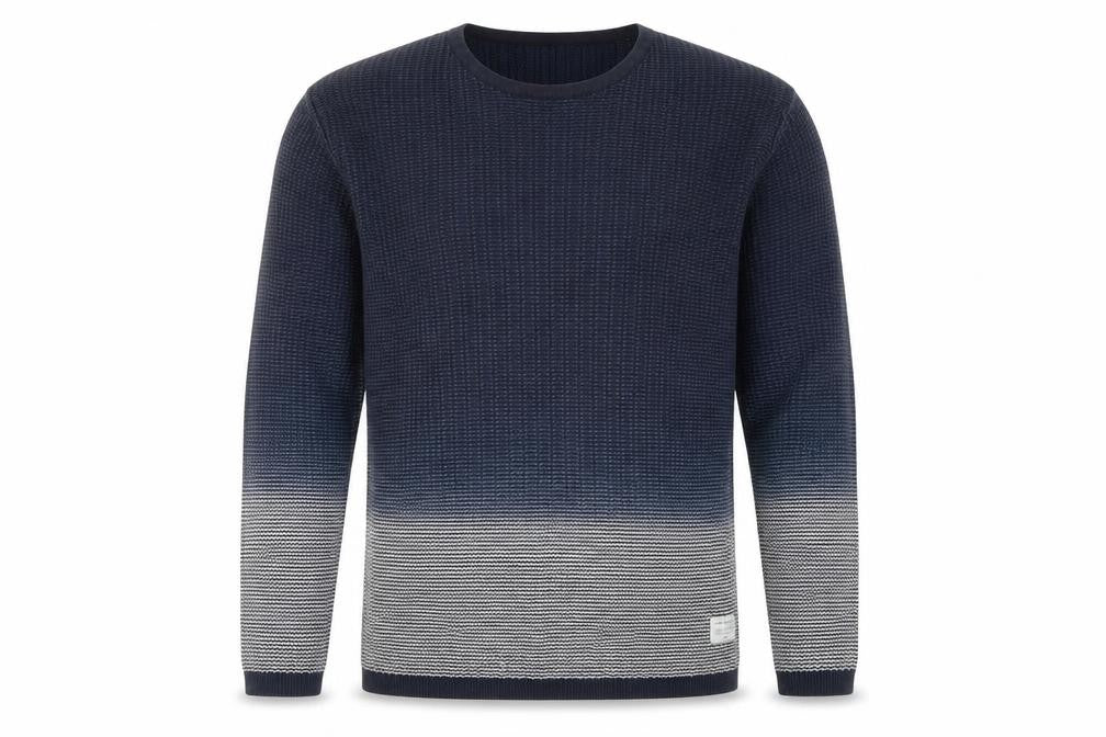 Front view of Solid Men's Blue Cotton Waffle-Knit Long Sleeve Jumper L