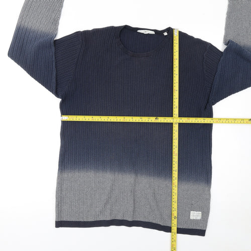 Solid Men's Blue Cotton Waffle-Knit Long Sleeve Jumper L
