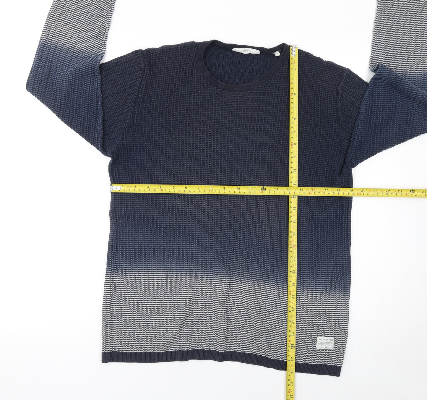 Solid Men's Blue Cotton Waffle-Knit Long Sleeve Jumper L