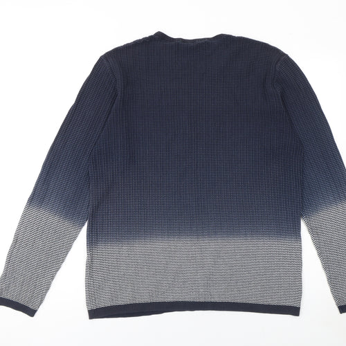 Solid Men's Blue Cotton Waffle-Knit Long Sleeve Jumper L