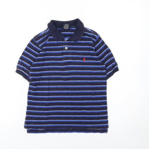 Ralph Lauren Boys Blue Striped Short Sleeve Polo Shirt Age 6 Cotton
