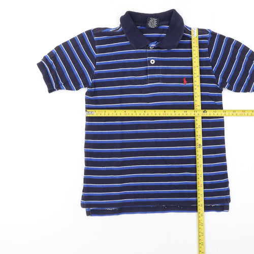 Ralph Lauren Boys Blue Striped Short Sleeve Polo Shirt Age 6 Cotton