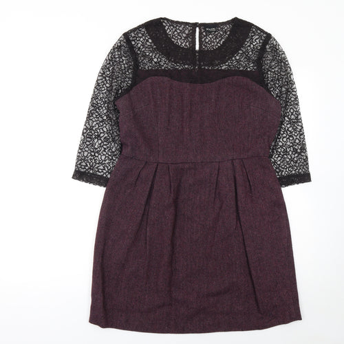 Kushi Womens Purple Lace Fit & Flare Dress Size 12