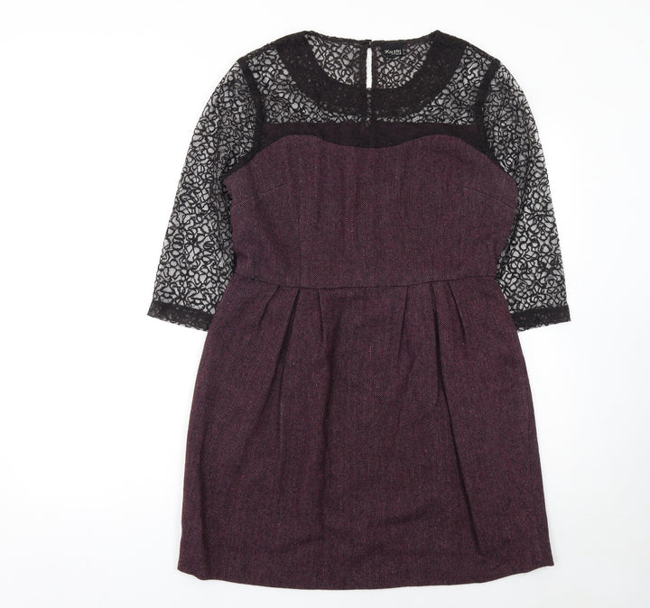 Kushi Womens Purple Lace Fit & Flare Dress Size 12