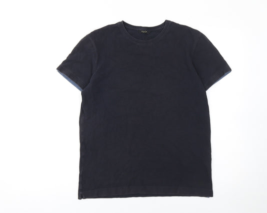 Massimo Dutti Men's Black Cotton Crew Neck Short Sleeve T-Shirt Size S