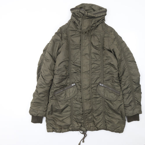 Pink Women’s Green Long Hooded Puffer Coat Size S Polyamide