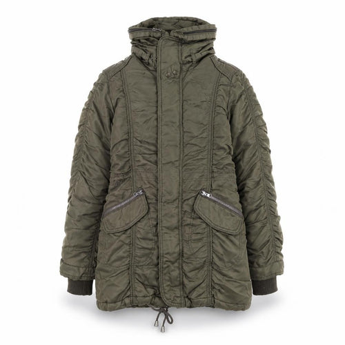 Pink Women’s Green Long Hooded Puffer Coat Size S Polyamide