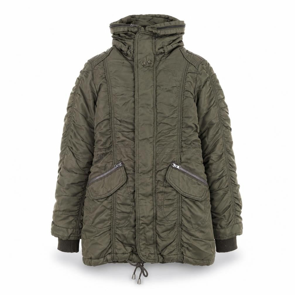 Pink Women’s Green Long Hooded Puffer Coat Size S Polyamide